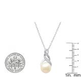 Sterling Silver Round Freshwater Pearl & Diamond Accent Ladies Stud Earring & Pendant Set
