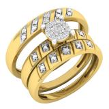0.15 Carat (ctw) 10K Yellow Gold Round Diamond Men's & Women's Engagement Ring Trio Set