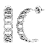 0.30 Carat (ctw) 18K White Gold Round White Diamond Ladies Hoop Earrings 1/3 CT