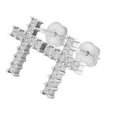 0.10 Carat (ctw) 10K White Gold Round White Diamond Ladies Cross Stud Earrings 1/10 CT