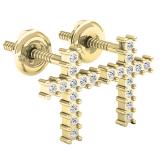0.10 Carat (ctw) 10K Yellow Gold Round White Diamond Ladies Cross Stud Earrings 1/10 CT