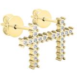 0.10 Carat (ctw) 14K Yellow Gold Round White Diamond Ladies Cross Stud Earrings 1/10 CT