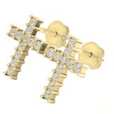 0.10 Carat (ctw) 14K Yellow Gold Round White Diamond Ladies Cross Stud Earrings 1/10 CT