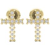 0.10 Carat (ctw) 14K Yellow Gold Round White Diamond Ladies Cross Stud Earrings 1/10 CT