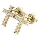 0.10 Carat (ctw) 14K Yellow Gold Round White Diamond Ladies Cross Stud Earrings 1/10 CT