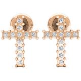 0.10 Carat (ctw) 18K Rose Gold Round White Diamond Ladies Cross Stud Earrings 1/10 CT