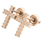 0.10 Carat (ctw) 18K Rose Gold Round White Diamond Ladies Cross Stud Earrings 1/10 CT