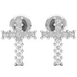 0.10 Carat (ctw) 18K White Gold Round White Diamond Ladies Cross Stud Earrings 1/10 CT