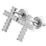 0.10 Carat (ctw) 18K White Gold Round White Diamond Ladies Cross Stud Earrings 1/10 CT