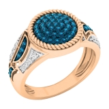 0.55 Carat (ctw) 10K Rose Gold Round White & Blue Diamond Ladies Cluster Fashion Ring 1/2 CT