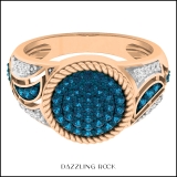 0.55 Carat (ctw) 10K Rose Gold Round White & Blue Diamond Ladies Cluster Fashion Ring 1/2 CT