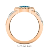 0.55 Carat (ctw) 10K Rose Gold Round White & Blue Diamond Ladies Cluster Fashion Ring 1/2 CT