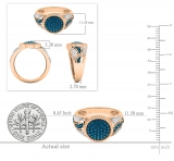0.55 Carat (ctw) 10K Rose Gold Round White & Blue Diamond Ladies Cluster Fashion Ring 1/2 CT
