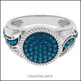 0.55 Carat (ctw) 14K White Gold Round White & Blue Diamond Ladies Cluster Fashion Ring 1/2 CT
