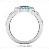 0.55 Carat (ctw) 14K White Gold Round White & Blue Diamond Ladies Cluster Fashion Ring 1/2 CT