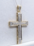 1.45 Carat (ctw) Yellow Plated Sterling Silver Diamond Mens Religious Cross Pendant 1 1/2 CT