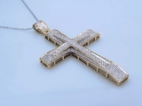1.45 Carat (ctw) Yellow Plated Sterling Silver Diamond Mens Religious Cross Pendant 1 1/2 CT