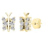 0.30 Carat (ctw) 10K Yellow Gold Round Diamond Ladies Butterfly Stud Earrings 1/3 CT