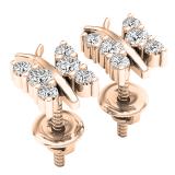 0.30 Carat (ctw) 18K Rose Gold Round Diamond Ladies Butterfly Stud Earrings 1/3 CT