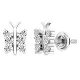 0.30 Carat (ctw) 18K White Gold Round Diamond Ladies Butterfly Stud Earrings 1/3 CT