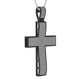 1.40 Carat (ctw) Black Rhodium Plated Sterling Silver Round White Diamond Ladies Cross Pendant