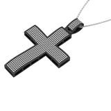 1.40 Carat (ctw) Black Rhodium Plated Sterling Silver Round White Diamond Ladies Cross Pendant