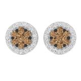 0.30 Carat (ctw) 10K White Gold Red & White Diamond Ladies Cluster Stud Earrings 1/3 CT