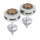 0.30 Carat (ctw) 10K White Gold Red & White Diamond Ladies Cluster Stud Earrings 1/3 CT