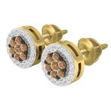 0.30 Carat (ctw) 10K Yellow Gold Red & White Diamond Ladies Cluster Stud Earrings 1/3 CT