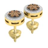 0.30 Carat (ctw) 10K Yellow Gold Red & White Diamond Ladies Cluster Stud Earrings 1/3 CT