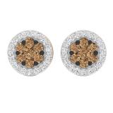 0.30 Carat (ctw) 14K Rose Gold Red & White Diamond Ladies Cluster Stud Earrings 1/3 CT