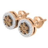 0.30 Carat (ctw) 14K Rose Gold Red & White Diamond Ladies Cluster Stud Earrings 1/3 CT