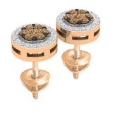 0.30 Carat (ctw) 14K Rose Gold Red & White Diamond Ladies Cluster Stud Earrings 1/3 CT