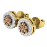0.30 Carat (ctw) 14K Yellow Gold Red & White Diamond Ladies Cluster Stud Earrings 1/3 CT