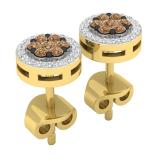 0.30 Carat (ctw) 14K Yellow Gold Red & White Diamond Ladies Cluster Stud Earrings 1/3 CT