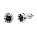 0.50 Carat (ctw) Sterling Silver Round Black Diamond Ladies Bezel Stud Earrings 1/2 CT