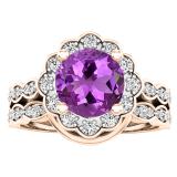 10K Rose Gold 7.5 MM Round Amethyst & Round White Diamond Ladies Engagement Ring Set
