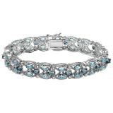 Sterling Silver Round & Oval White & Blue Topaz Ladies Tennis Bracelet