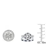 10K White Gold 6 MM Round White SapphireRound & Baguette Blue Sapphire & Diamond Ladies Ring Set