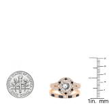 18K Rose Gold 6 MM Round White SapphireRound & Baguette Blue Sapphire & Diamond Ladies Ring Set