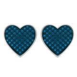 0.55 Carat (ctw) Sterling Silver Round Blue Diamond Ladies Heart Shape Stud Earrings 1/2 CT