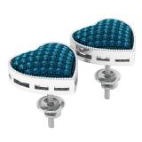 0.55 Carat (ctw) Sterling Silver Round Blue Diamond Ladies Heart Shape Stud Earrings 1/2 CT