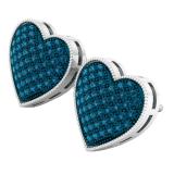 0.55 Carat (ctw) Sterling Silver Round Blue Diamond Ladies Heart Shape Stud Earrings 1/2 CT