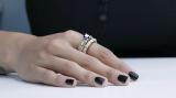 14K Yellow Gold 7 MM Cushion Amethyst Round Black & White Diamond Ladies Engagement Ring Set