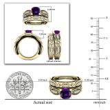 14K Yellow Gold 7 MM Cushion Amethyst Round Black & White Diamond Ladies Engagement Ring Set