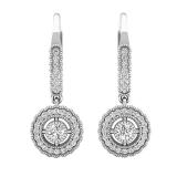 0.50 Carat (ctw) 10K White Gold Round Diamond Ladies Halo Style Dangling Drop Earrings 1/2 CT