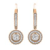 0.50 Carat (ctw) 18K Rose Gold Round Diamond Ladies Halo Style Dangling Drop Earrings 1/2 CT