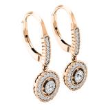 0.50 Carat (ctw) 18K Rose Gold Round Diamond Ladies Halo Style Dangling Drop Earrings 1/2 CT