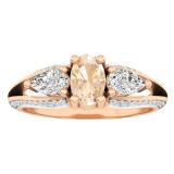 10K Rose Gold 6X4 MM Oval Morganite Pear White Sapphire & Round Diamond Ladies 3 Stone Ring