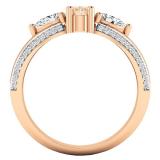 10K Rose Gold 6X4 MM Oval Morganite Pear White Sapphire & Round Diamond Ladies 3 Stone Ring